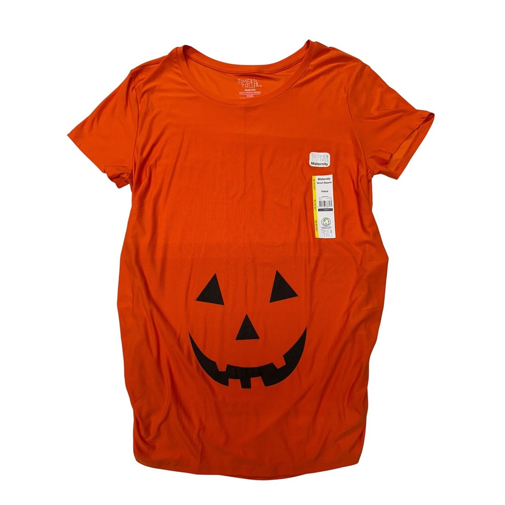 Time and Tru Maternity T-Shirt Orange Pumpkin Jack O Lantern Halloween Large L